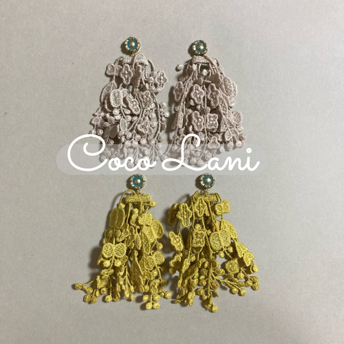 ケミカルレース タッセル チェコビーズ ✿ フリンジ ピアス イヤリング