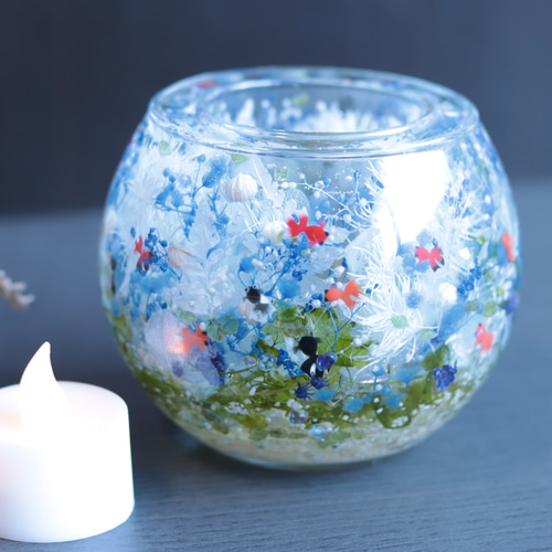 おまけキャンドル&選べるラベル】「金魚と水中花のペリドットの金魚鉢