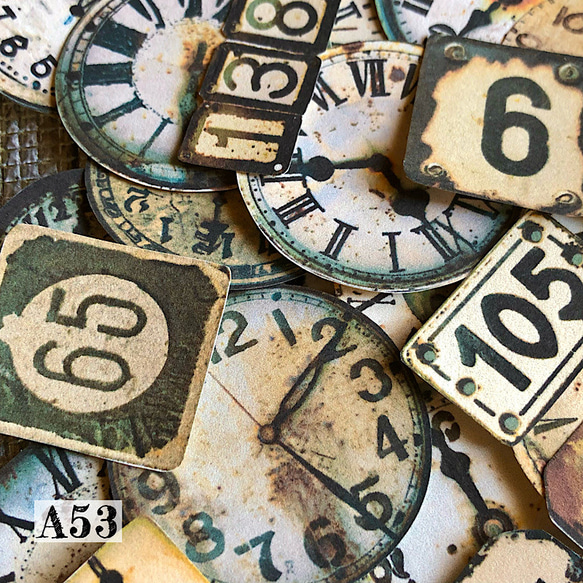 送料無料【A53コラージュ素材】レトロ　時計　デザインペーパー　日記　ジャンクジャーナル　バレット　 3枚目の画像