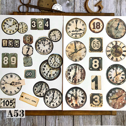 送料無料【A53コラージュ素材】レトロ　時計　デザインペーパー　日記　ジャンクジャーナル　バレット　 6枚目の画像