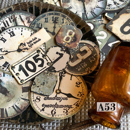 送料無料【A53コラージュ素材】レトロ 時計 デザインペーパー