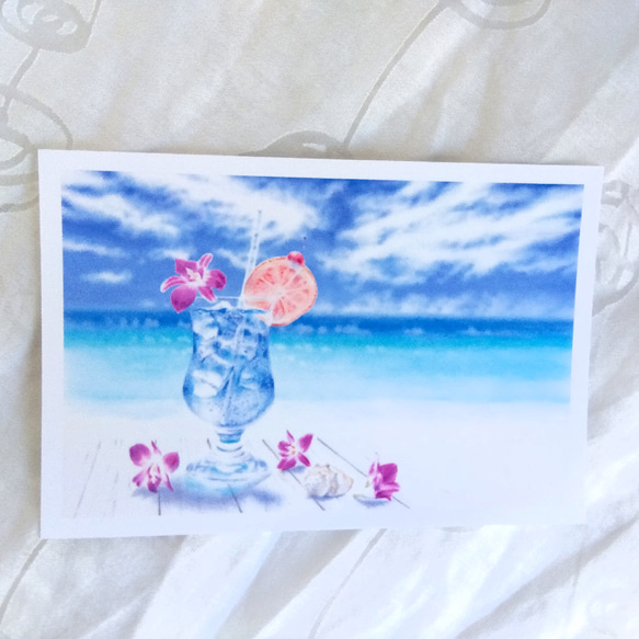 選べるポストカード３枚セット　NO.５０　青いトロピカルドリンク・ビーチのポストカード 2枚目の画像