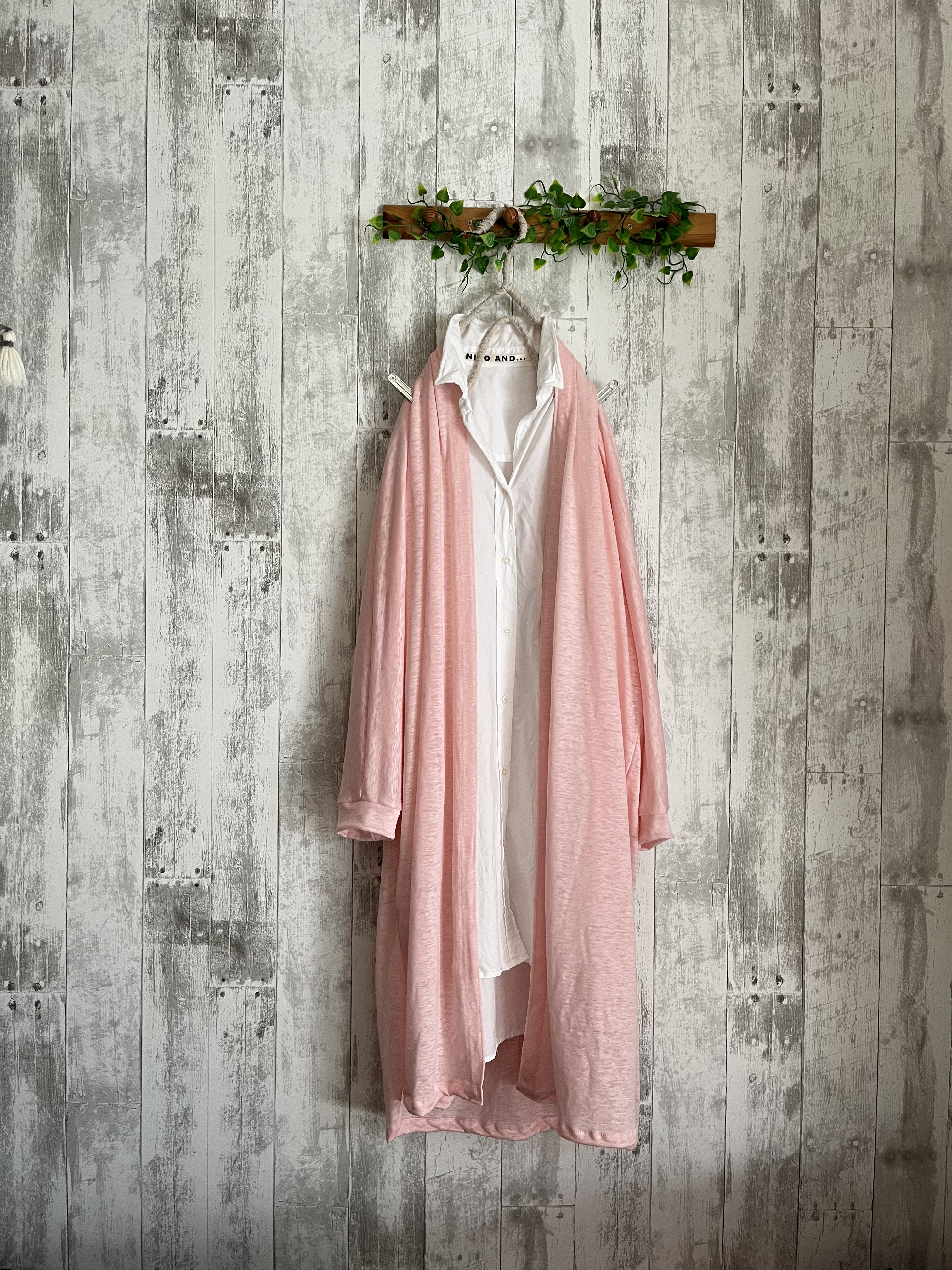 美品nest カーディガン風ロングシャツ　ガウン robe ピンク　麻100