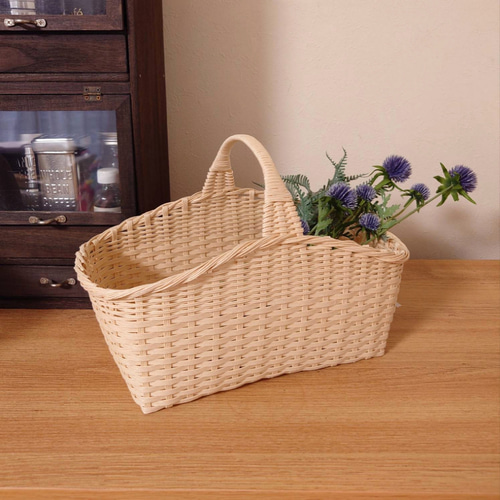 ワンハンドルバスケット WIDE＊バニラ / 収納かご 小物入れ キッチン