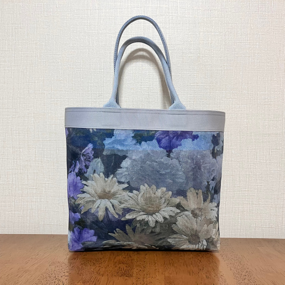 転写チュールトートバッグ（花柄.ブルー） トートバッグ