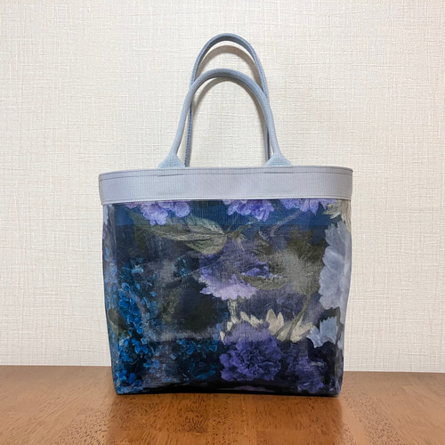 転写チュールトートバッグ（花柄.ブルー） トートバッグ