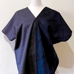 Jul’s*唯衣* 日本藍色古董布料幾何線條撞色四方衣四角衣 第2張的照片