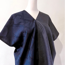 Jul’s*唯衣* 日本藍色古董布料幾何線條撞色四方衣四角衣 第8張的照片
