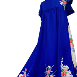 鮮やかブルーの"ゆったりギャザーワンピ" 着物リメイク ワンピース コンサート 衣装 雅楽 演奏会 青 (N581) 12枚目の画像