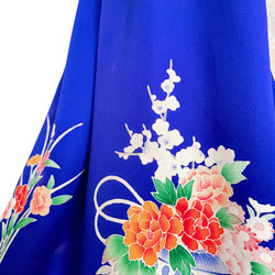 鮮やかブルーの"ゆったりギャザーワンピ" 着物リメイク ワンピース コンサート 衣装 雅楽 演奏会 青 (N581) 10枚目の画像