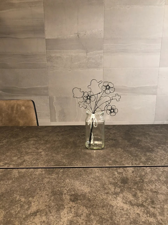 おばけとアネモネの花束　ハロウィン　ワイヤーアート 2枚目の画像