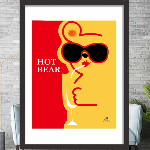 HOT BEAR 　クマ　イラスト　ポスター　A4 A3 A2 A1　アートポスター　結婚祝い　1709 2枚目の画像