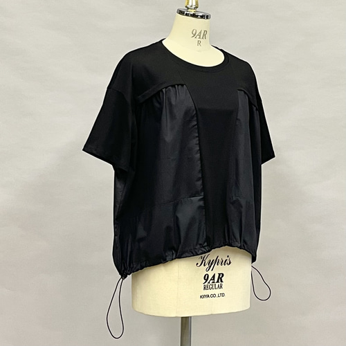 tシャツ 異素材ドッキングブラウス レディース 夏 Tシャツ レディース トップス 異素材ドッキング 裾ドロー