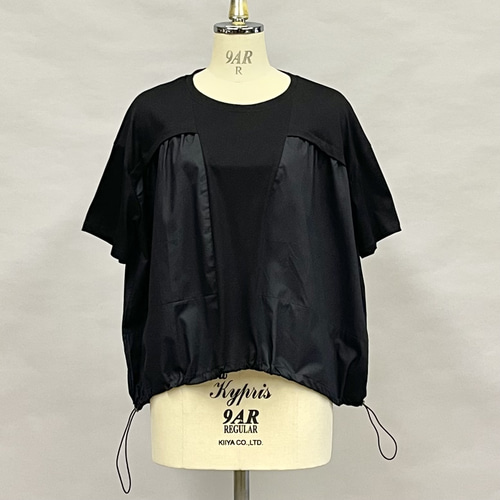 tシャツ ドローストリングTシャツ レディース 夏 Tシャツ レディース トップス 異素材ドッキング 裾ドロー
