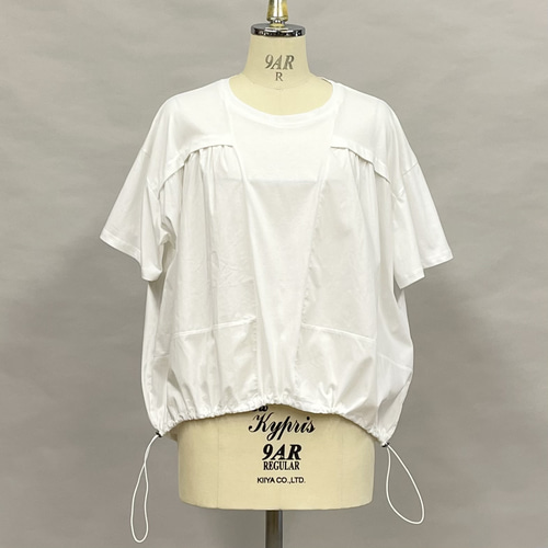 夏 Tシャツ レディース トップス 異素材ドッキング 裾ドロー