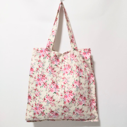 ブーケ柄エコバッグ（大きめサイズ・横マチ） エコバッグ・サブバッグ