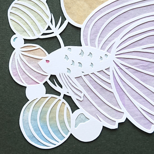 熱帯魚～白い切り絵～ベタ パステルカラー【切り絵】 切り絵 ななぱん 