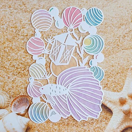 熱帯魚～白い切り絵～ベタ パステルカラー【切り絵】 切り絵 ななぱん 