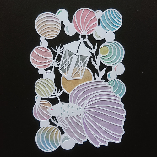 熱帯魚～白い切り絵～ベタ パステルカラー【切り絵】 切り絵 ななぱん 
