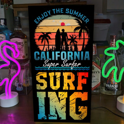 【Lサイズ】サーフィン カリフォルニア ビーチ サーフ 海 浜 夏 南国 サイン ランプ 看板 置物 雑貨 ライトBOX 1枚目の画像