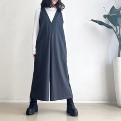 ゆったりサロペットパンツ♪　Cotton Linen Dark Grey 3枚目の画像