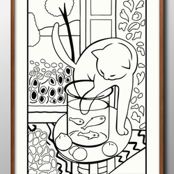 13907　ポスター　絵画　A3サイズ『アンリ・マティス　金魚　猫』アート　イラスト　デザイン　上級マット紙　北欧 1枚目の画像