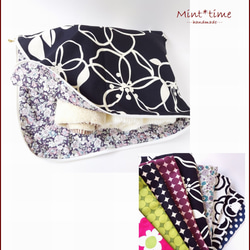 野の草花のL字ファスナーポーチ グレー 20cmファスナー タテ（縦