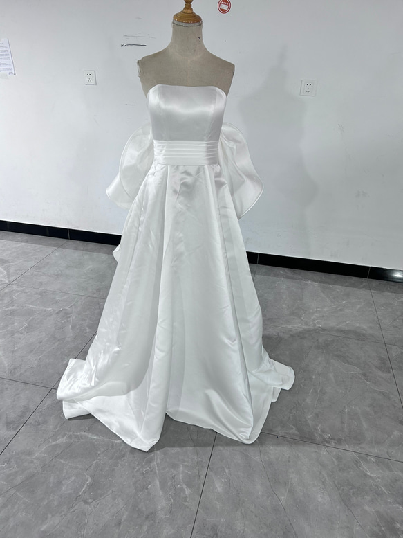 フランス風 ウエディングドレス 波形トレーン スレンダーライン ミニ  