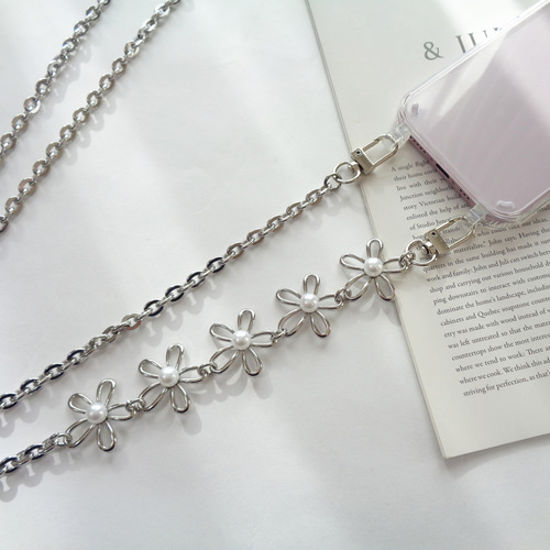 肩掛け・ショルダーストラップ』フラワーモチーフ パール花 ゴールド