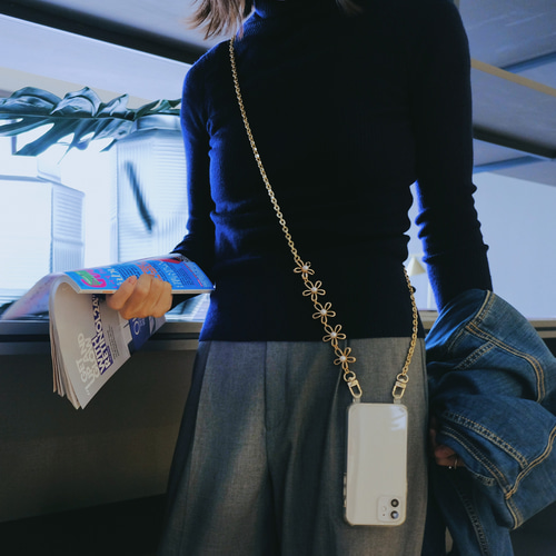 肩掛け・ショルダーストラップ』フラワーモチーフ パール花 ゴールド