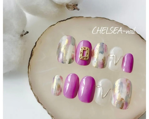 くすみパープル塗りかけネイルチップ