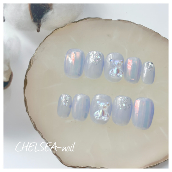 オーロラフィルムくまネイル(ブルー) ネイルチップ（つけ爪） CHELSEA