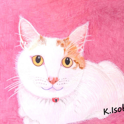 絵画「語りかける白猫」K.Isobe A4判 複製画 (ゴールド)　 4枚目の画像