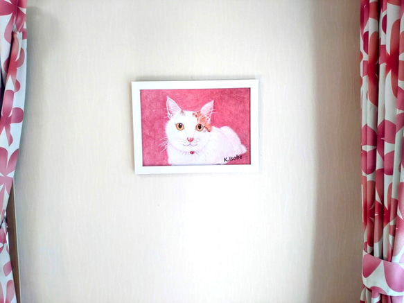 絵画「語りかける白猫」K.Isobe A4判 複製画 (ホワイト)　 3枚目の画像