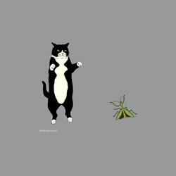 Tシャツ　白黒猫とカマキリ　濃色系 3枚目の画像