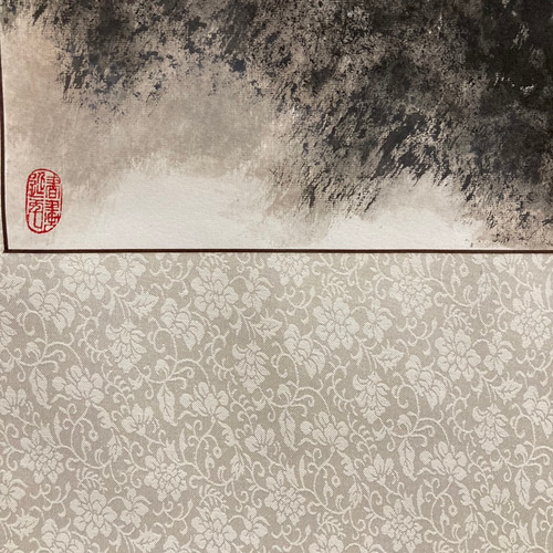水墨画 山水 春 風景画 掛け軸 絵画 インテリア ピンク 絵画