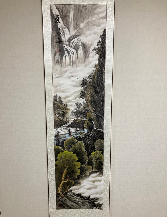 掛軸 風景画 水墨画 山水 楽天市場】掛け軸 掛軸（かけじく）尺三幅 山河郷愁（横田 修幸