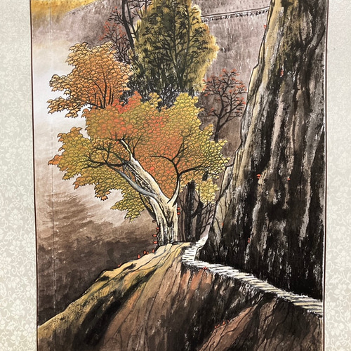 水墨画 山水 秋 風景画 掛け軸 絵画 インテリア 茶色 絵画 水墨画 山水 秋 風景画 掛け軸 絵画 インテリア 茶色 絵画