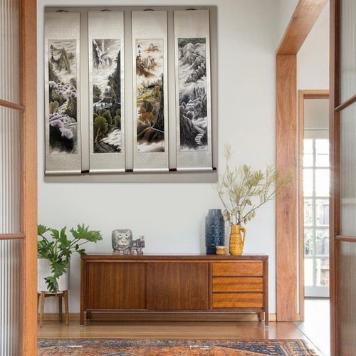 水墨画 山水 春夏秋冬 四季 風景画 掛け軸 絵画 インテリア 絵画