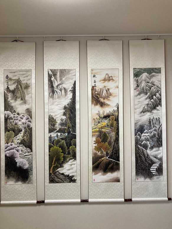 水墨画 山水 春夏秋冬 四季 風景画 掛け軸 絵画 インテリア 絵画