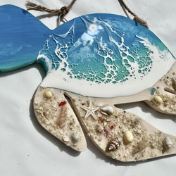 ミニホヌ海アート　波アート　沖縄　ハワイ　珊瑚砂　貝殻　ブルー　 3枚目の画像
