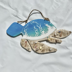 ミニホヌ海アート　波アート　沖縄　ハワイ　珊瑚砂　貝殻　ブルー　 1枚目の画像