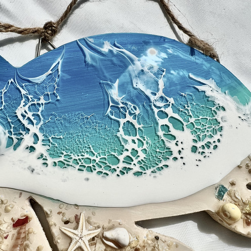 ミニホヌ海アート 波アート 沖縄 ハワイ 珊瑚砂 貝殻 ブルー