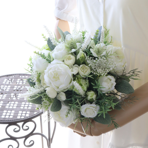 造花ブーケ『白バラのナチュラルブーケ』アーティフィシャルブーケ  
