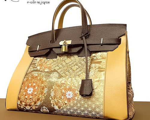 帯リメイク SOLD◇40サイズ◇着物帯と本革のリメイクバッグ◇remake.829 日本職