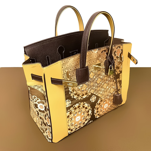 SOLD◇40サイズ◇着物帯と本革のリメイクバッグ◇remake.829 日本職