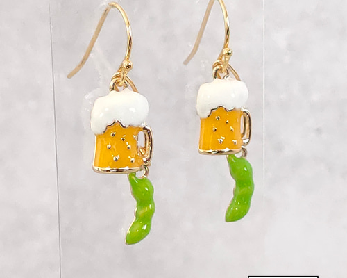 ピアス・イヤリング ZC/ビールと枝豆のセットを両耳に！POP！おかわり