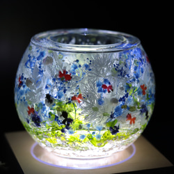 【選べるラベル】「金魚と水中花のペリドットの金魚鉢」キャンドルホルダー&木製LEDコースターセット＊固まるハーバリウム 2枚目の画像