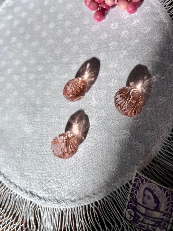 英国で出会った♪ 【3個セット】アンティーク キラキラのガラスボタン φ14ｍｍ サーモンピンク アール・デコ 8枚目の画像