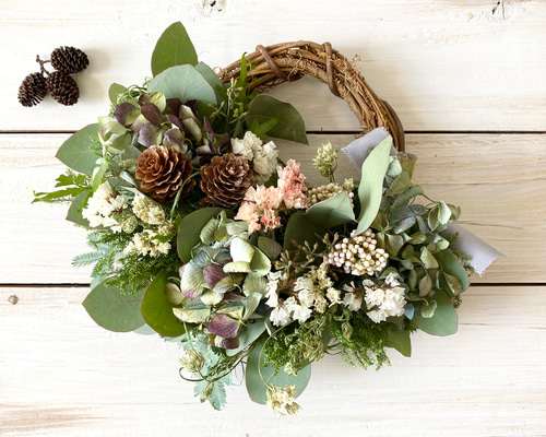 10.秋色紫陽花ハーフリース 夏から秋へ〜秋色紫陽花のナチュラルハーフリース リース Rosa Cherry